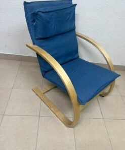 IKEA POÄNG rocking chair with birch veneer frame and blue cushion