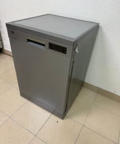 A freestanding dishwasher from Beko, featuring a silver color and modern design.