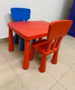 IKEA Mammoth children's table and chair set in a bright red color and sturdy design