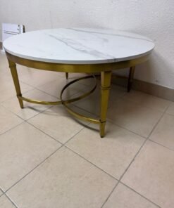 Menhom Centre round coffee table with a white marble top and polished gold frame