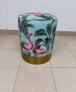 The ottoman from Home Centre features a tropical pattern depicting flamingos.