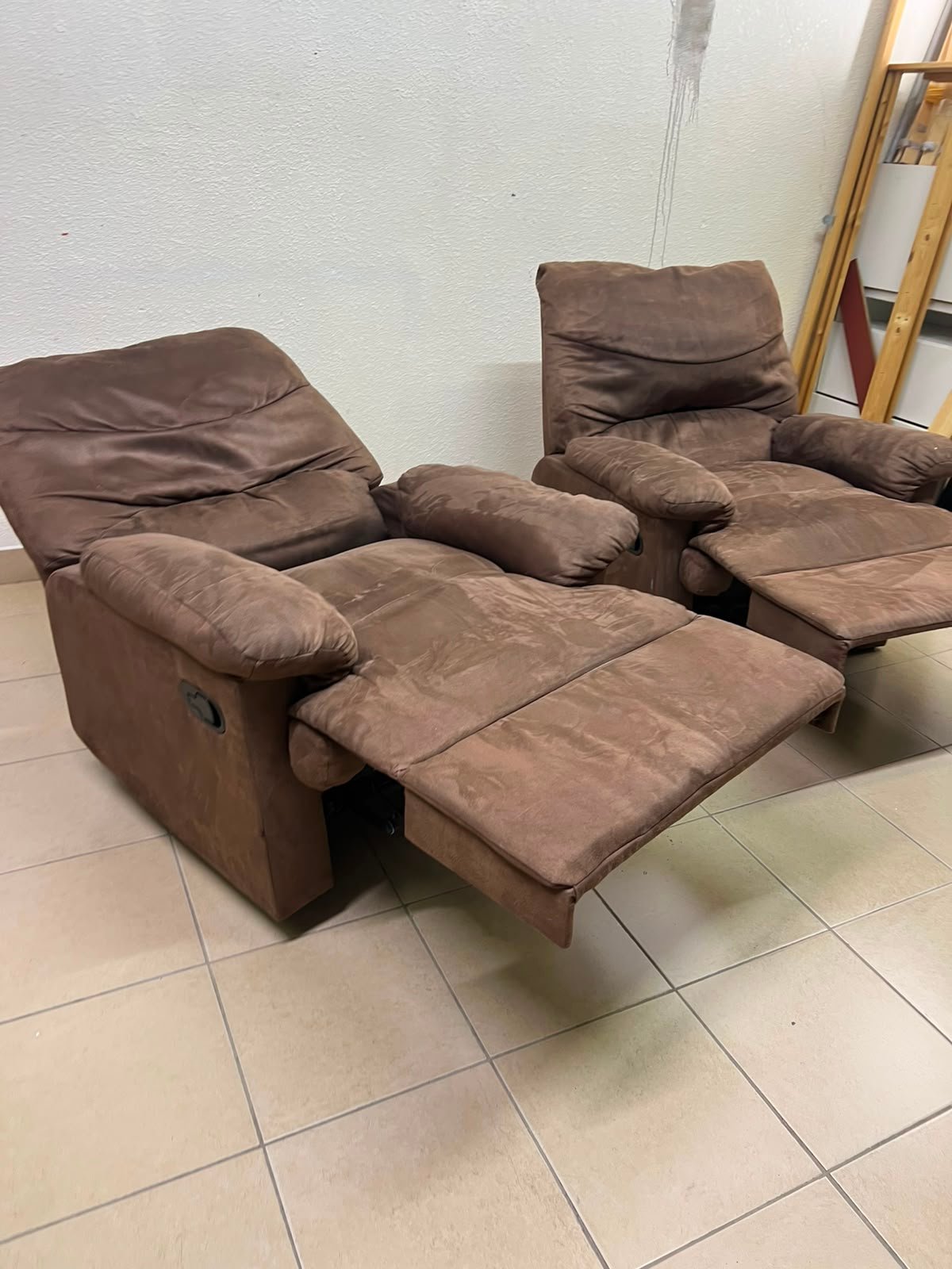 A mocha brown fabric recliner chair with comfortable foam padding. - Image 8