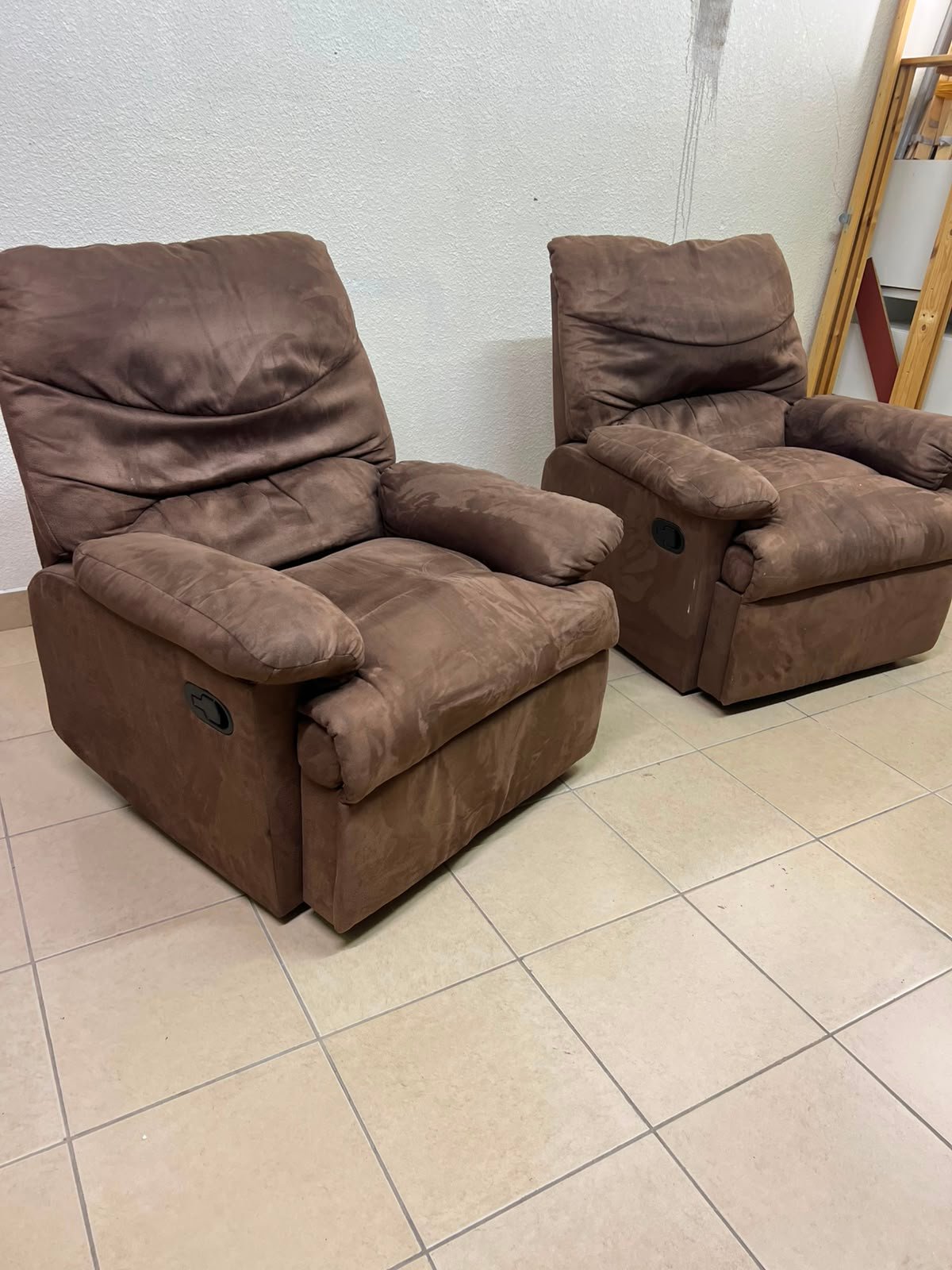 A mocha brown fabric recliner chair with comfortable foam padding. - Image 9