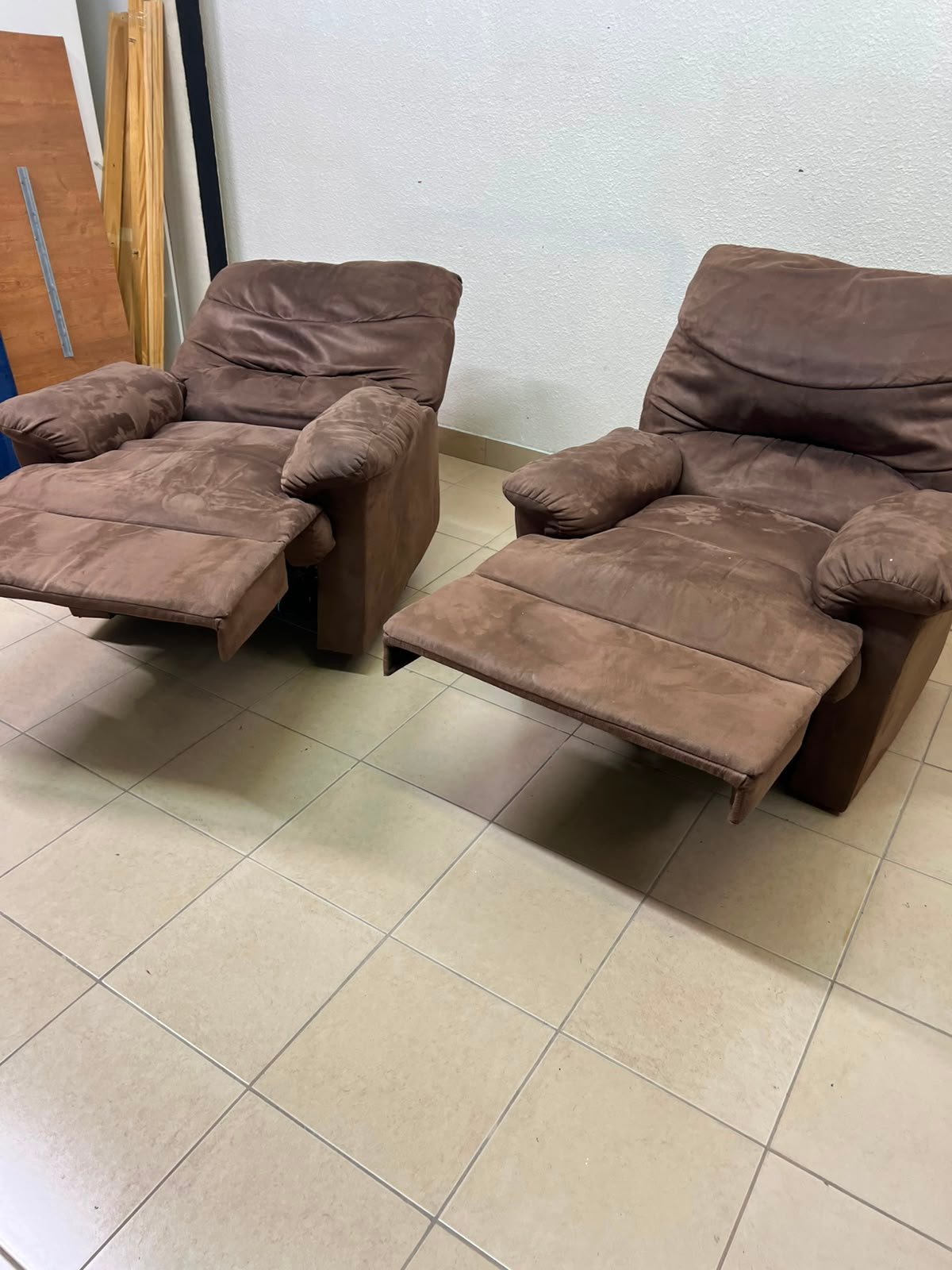 A mocha brown fabric recliner chair with comfortable foam padding. - Image 7