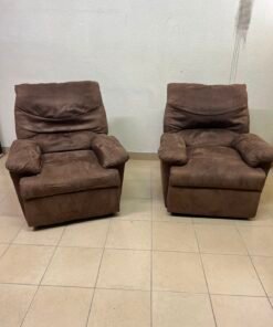 A mocha brown fabric recliner chair with comfortable foam padding.