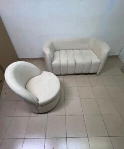 The "Colin" sofa set is modern, made of solid wood and soft velvet fabric in beige.