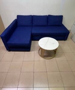 The IKEA FRIHETEN corner sofa-bed comes in dark blue and features built-in storage.