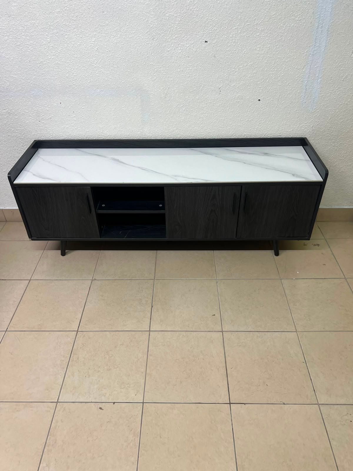 VEELOK brand TV unit with a modern design and black wooden legs - Image 3