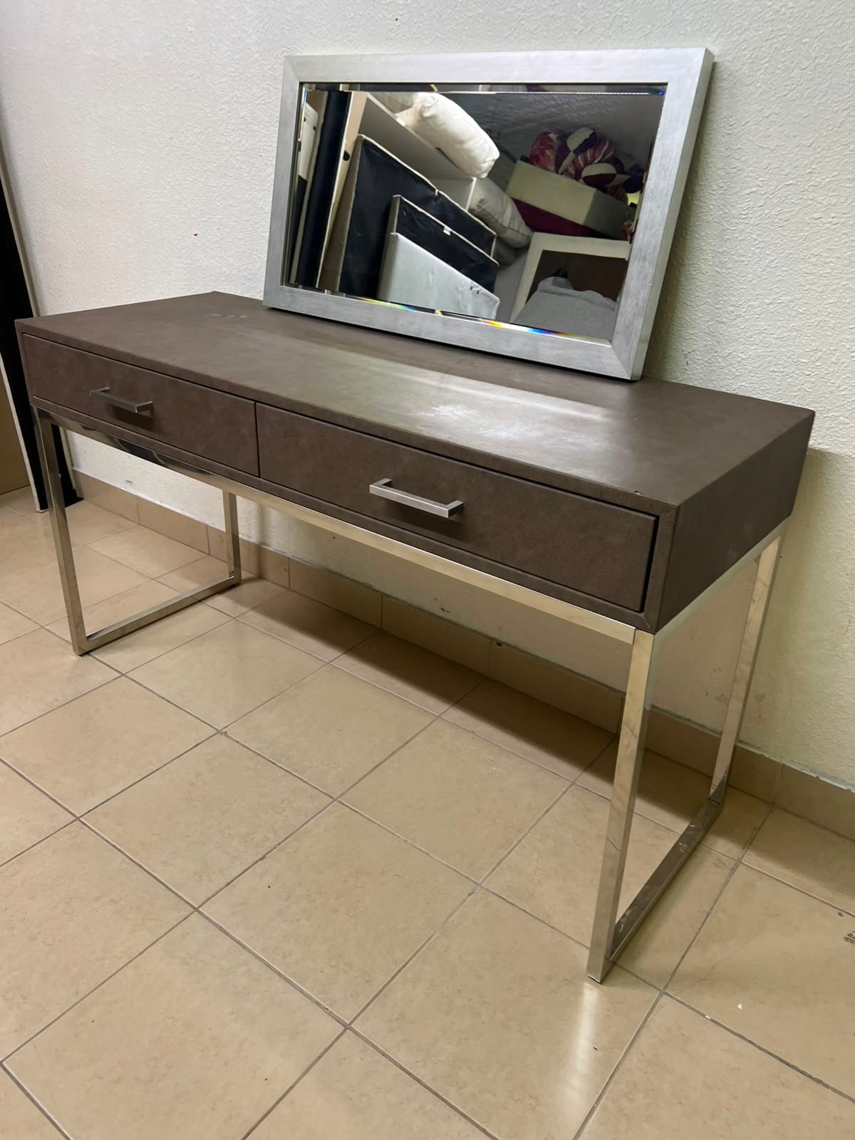 This Monarch Specialties console table features a modern design in gray with a metal frame. - Image 9
