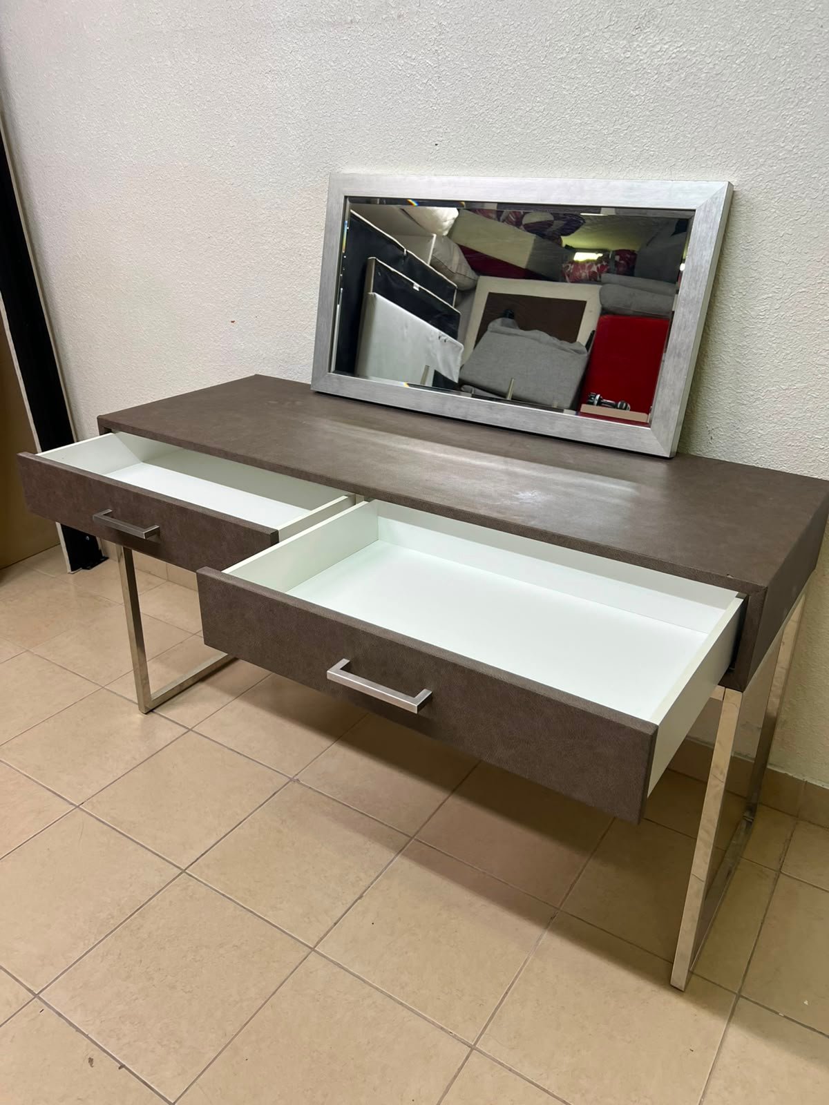 This Monarch Specialties console table features a modern design in gray with a metal frame. - Image 4