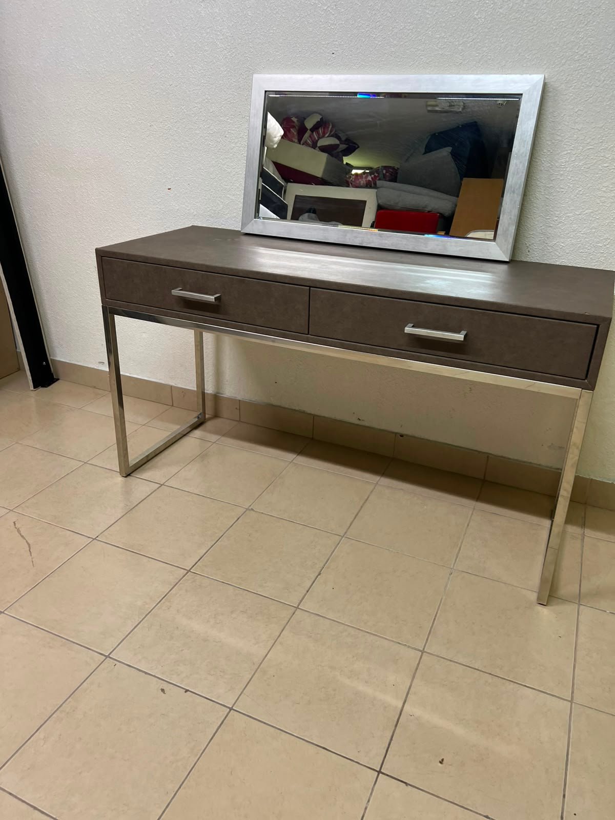 This Monarch Specialties console table features a modern design in gray with a metal frame. - Image 8