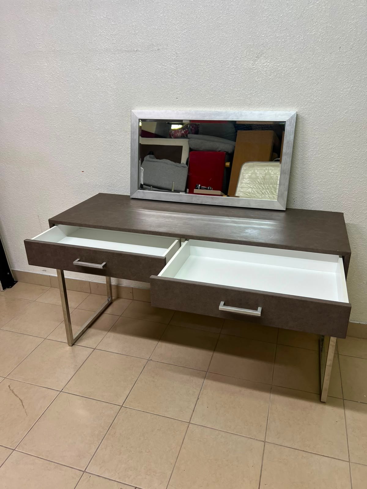 This Monarch Specialties console table features a modern design in gray with a metal frame. - Image 3