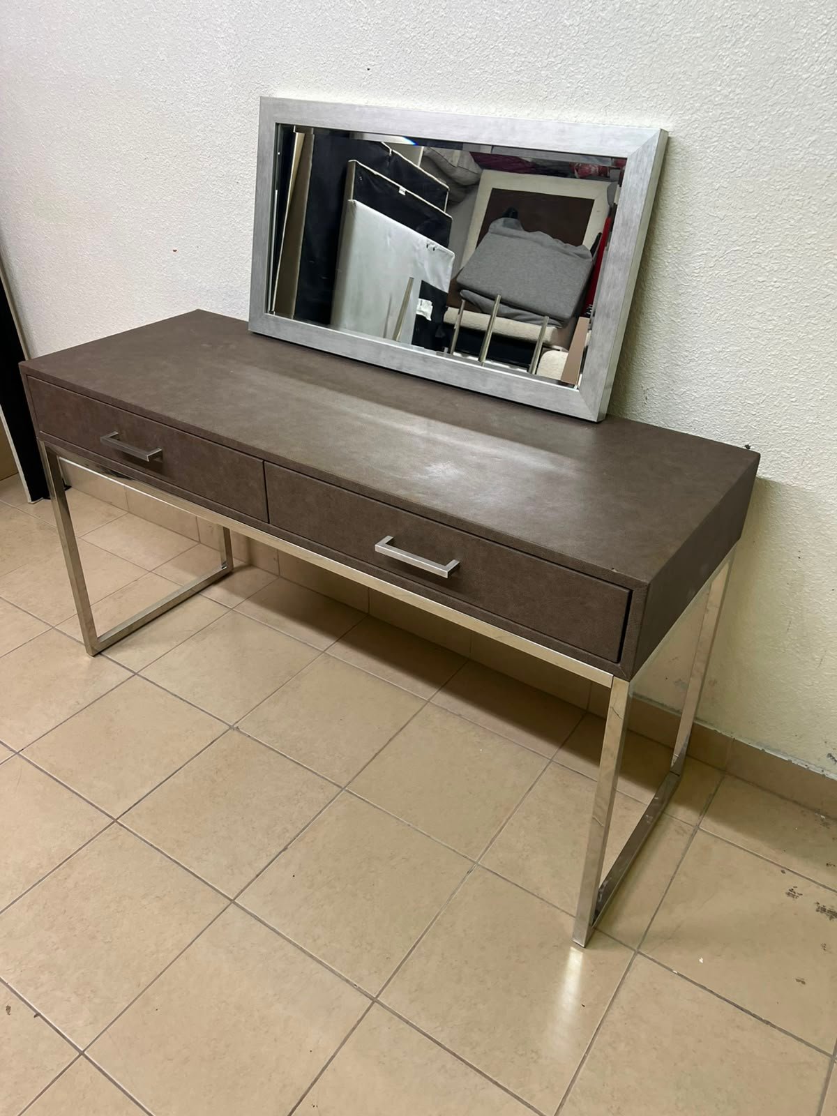 This Monarch Specialties console table features a modern design in gray with a metal frame. - Image 2