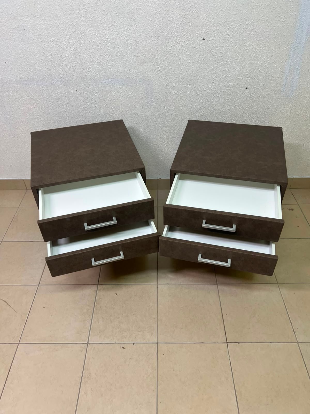 A brown bedside table with a leather or suede-like finish, featuring silver drawers and handles, similar to those found at Wayfair. - Image 6