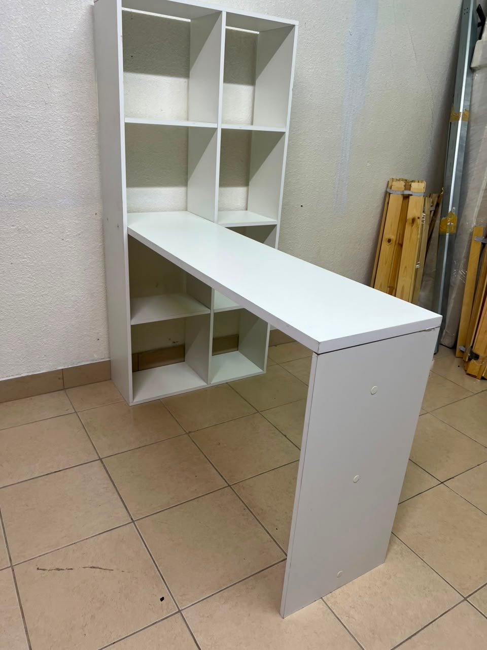 The "Amy Wood Home" desk, designed in London in white, features side shelves and ample storage space - Image 5