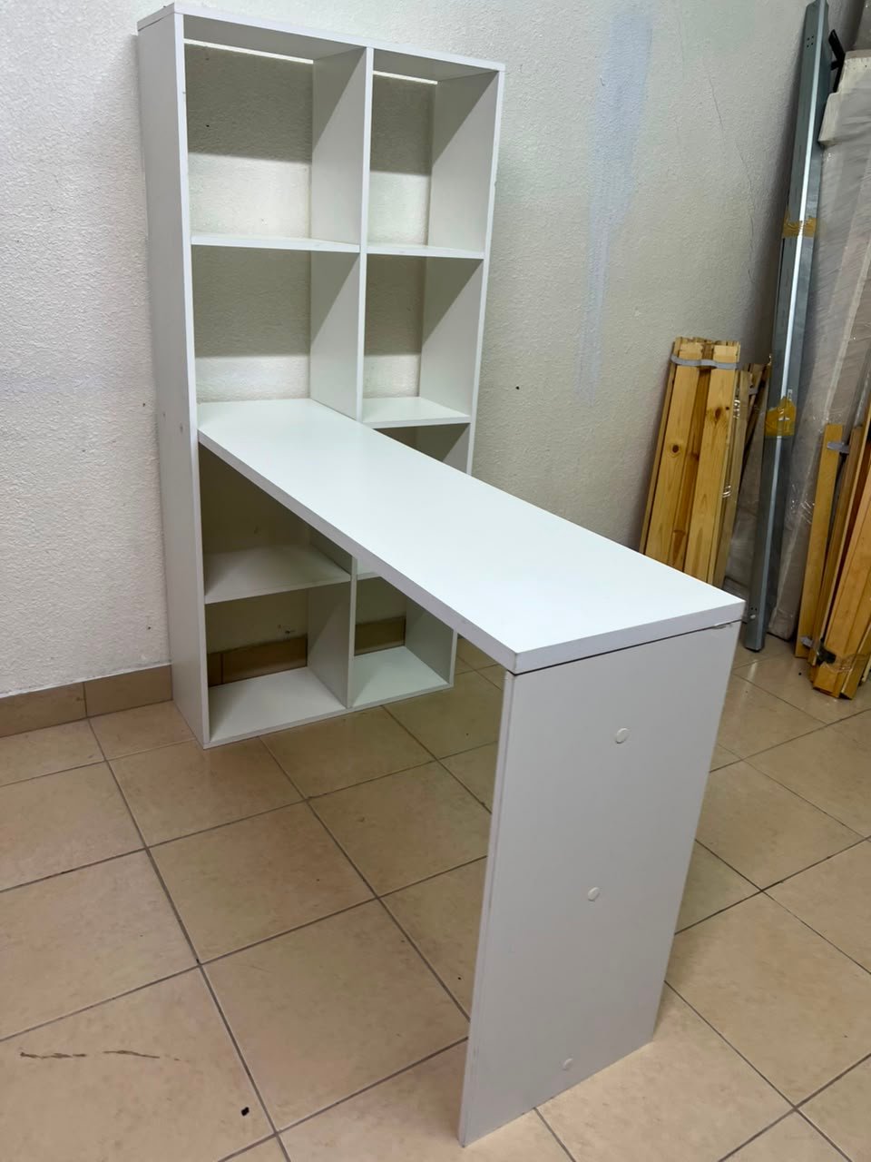 The "Amy Wood Home" desk, designed in London in white, features side shelves and ample storage space - Image 6