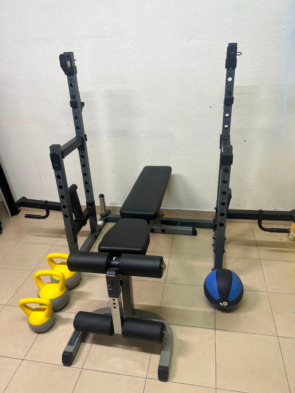 A complete home fitness equipment set including an adjustable push-up bench and weight rack. - Image 7