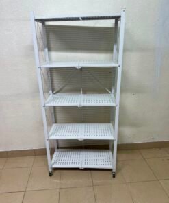 4-Tier Foldable Storage Shelf,Multi-Functional Standing Metal Shelves with Wheels,Ideal for Living Room,Bedroom,Garage,Kitchen (White)