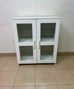 BRIMNES Cabinet with doors, glass/white