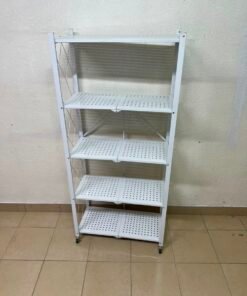 4-Tier Foldable Storage Shelf,Multi-Functional Standing Metal Shelves with Wheels,Ideal for Living Room,Bedroom,Garage,Kitchen (White) - Image 4
