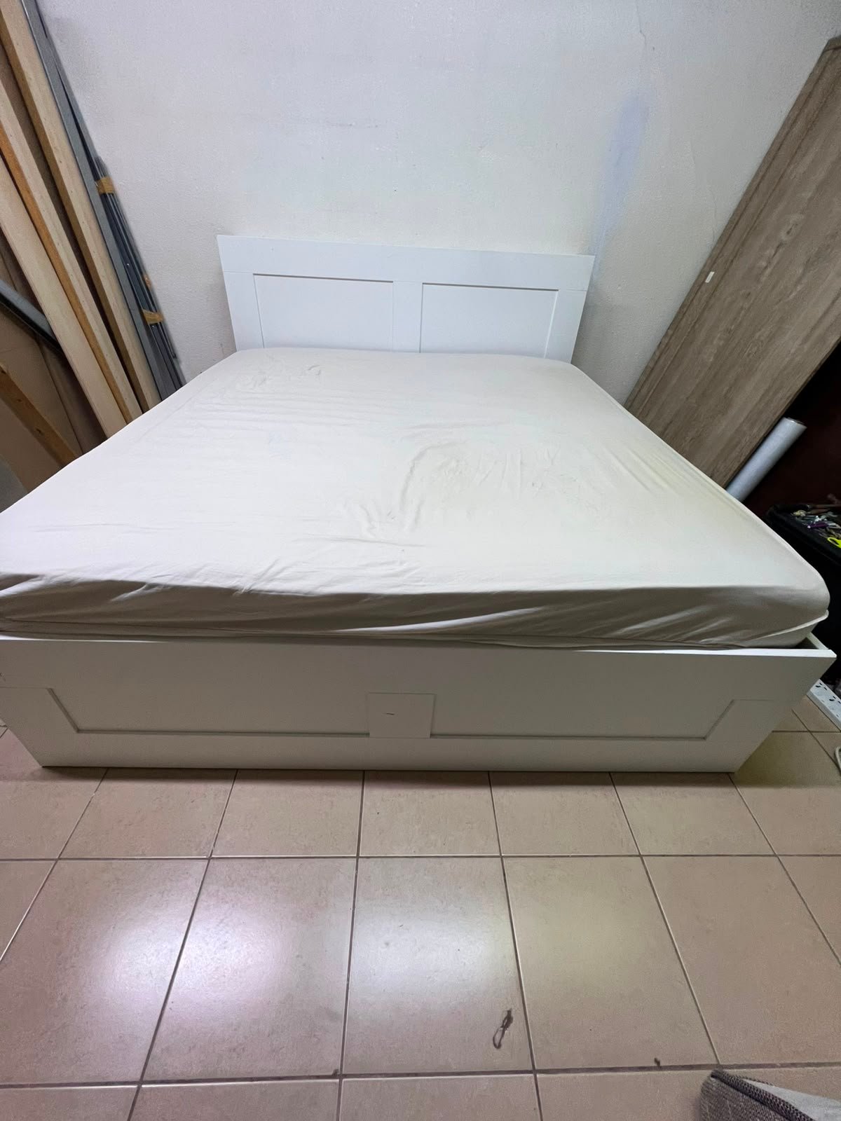 BRIMNES Bed frame with storage, white,