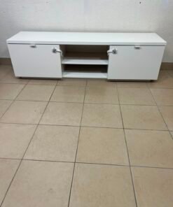 BYÅS TV bench, high-gloss white