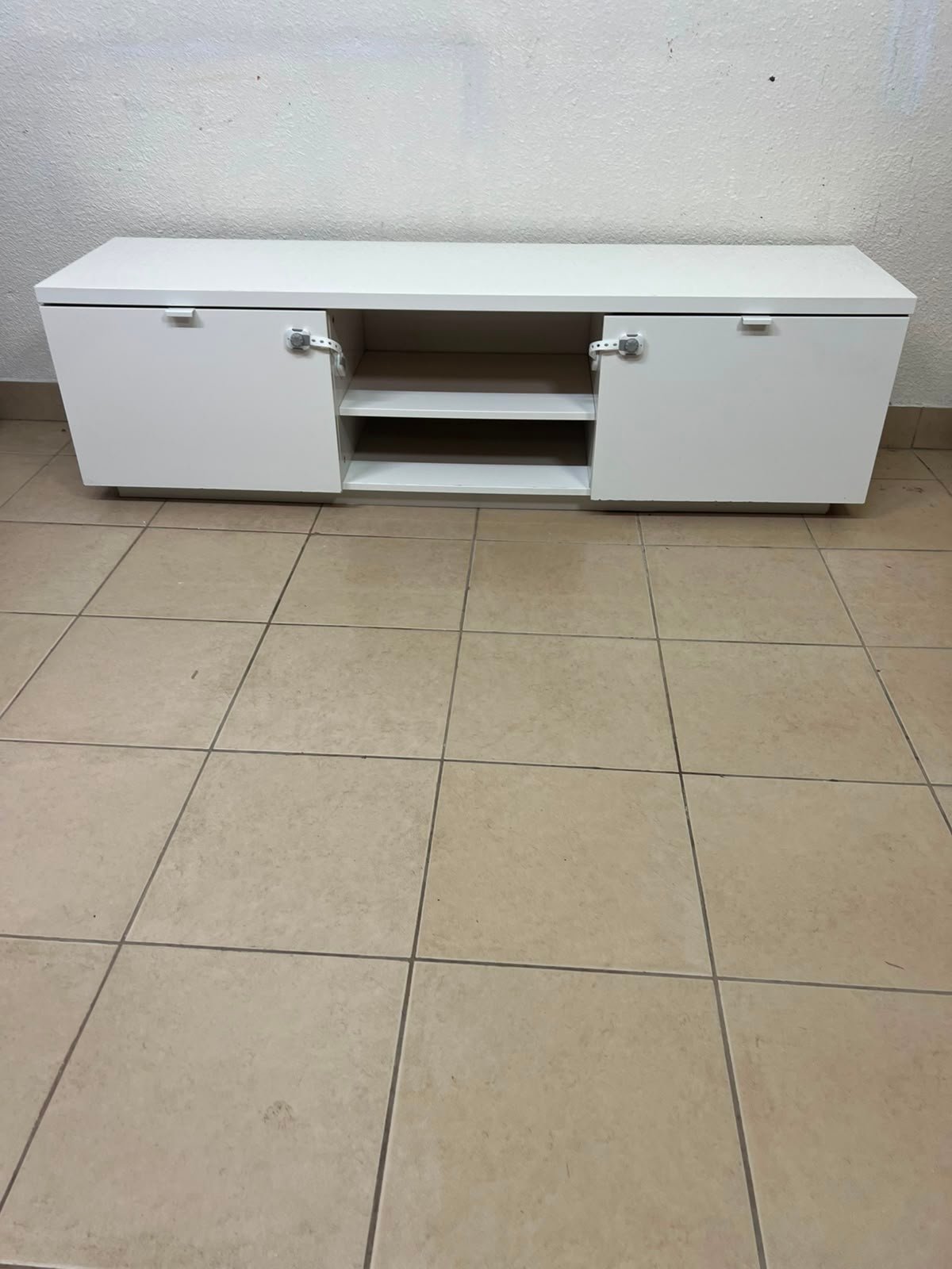 BYÅS TV bench, high-gloss white
