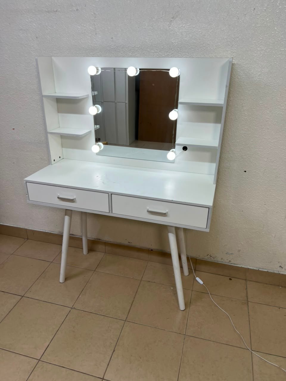 Modern White Makeup Vanity Table with LED Lighted Mirror - Excellent Condition - Image 2