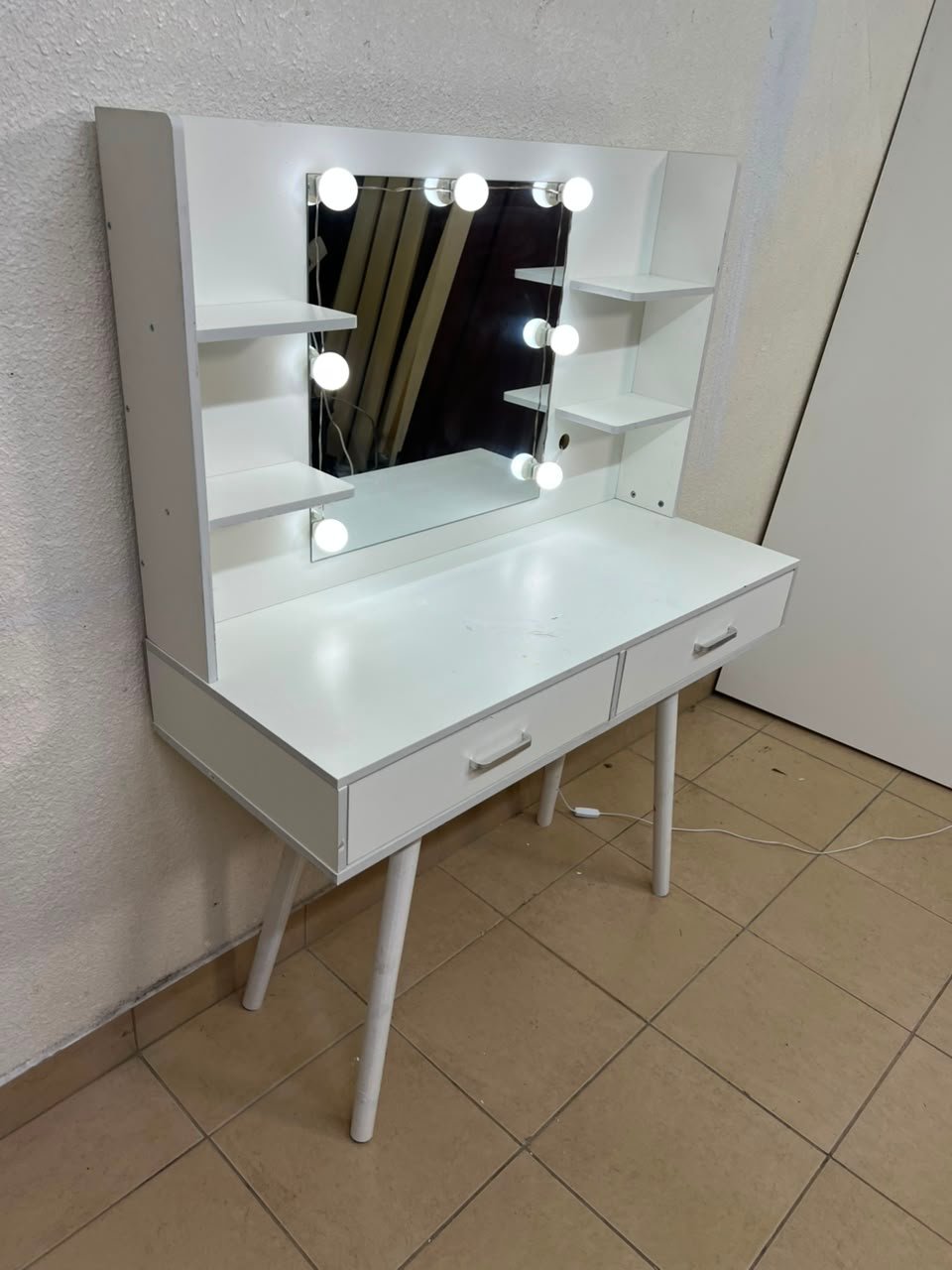 Modern White Makeup Vanity Table with LED Lighted Mirror - Excellent Condition - Image 4