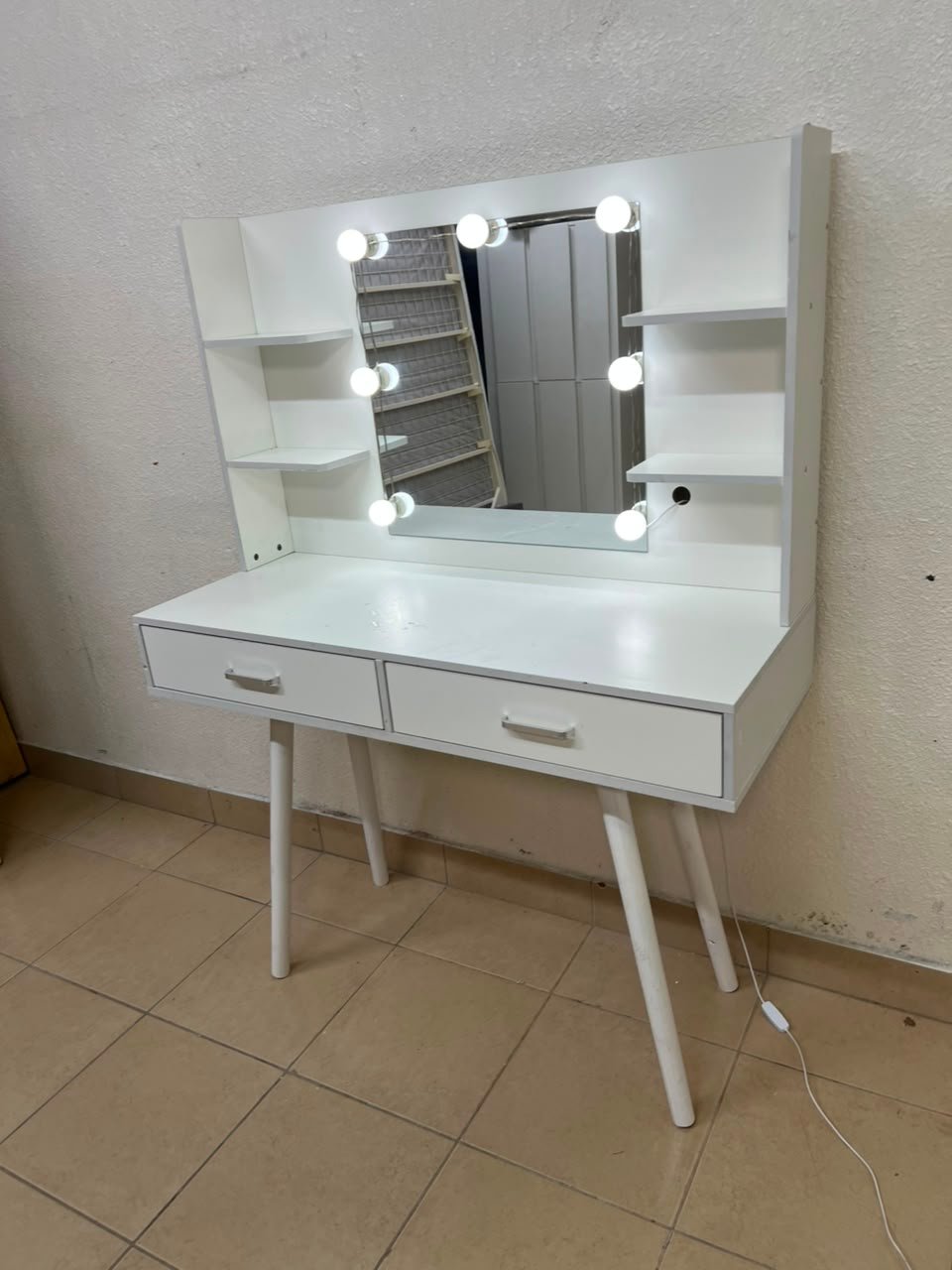 Modern White Makeup Vanity Table with LED Lighted Mirror - Excellent Condition - Image 5