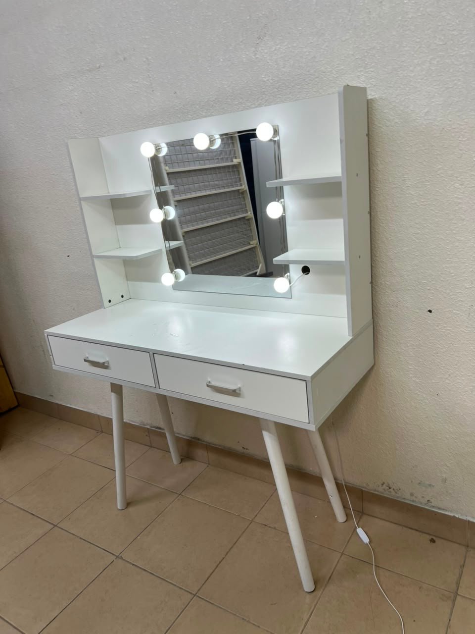 Modern White Makeup Vanity Table with LED Lighted Mirror - Excellent Condition - Image 7