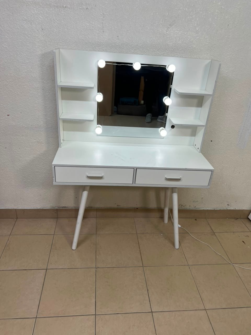 Modern White Makeup Vanity Table with LED Lighted Mirror - Excellent Condition - Image 8