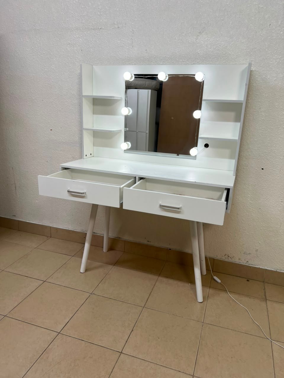 Modern White Makeup Vanity Table with LED Lighted Mirror - Excellent Condition - Image 9