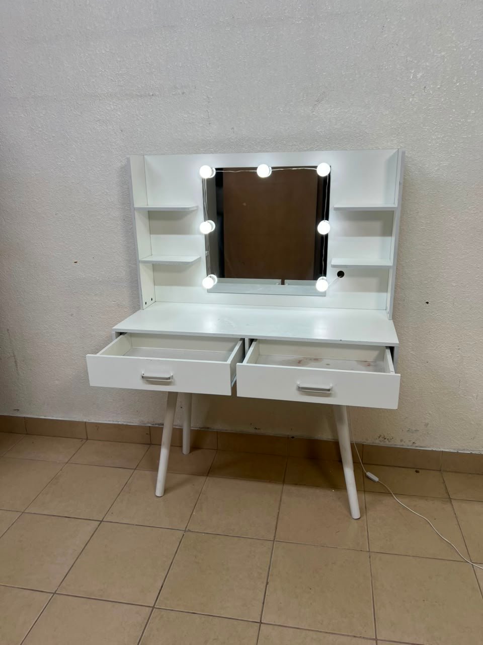 Modern White Makeup Vanity Table with LED Lighted Mirror - Excellent Condition - Image 10
