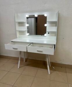 Modern White Makeup Vanity Table with LED Lighted Mirror - Excellent Condition
