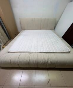 Beige upholstered double bed with mattress - good condition - Image 3