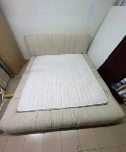 Beige upholstered double bed with mattress - good condition - Image 4