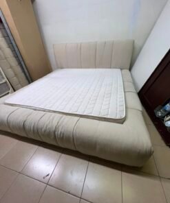 Beige upholstered double bed with mattress - good condition - Image 5