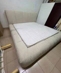 Beige upholstered double bed with mattress - good condition - Image 6
