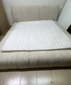 Beige upholstered double bed with mattress - good condition - Image 8