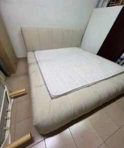 Beige upholstered double bed with mattress - good condition - Image 10