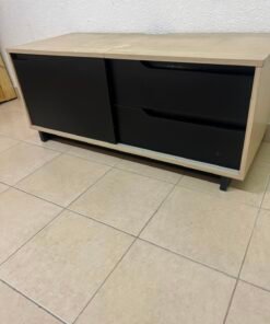 Low TV Unit / Media Console with Drawers - Black & Light Wood - Image 2