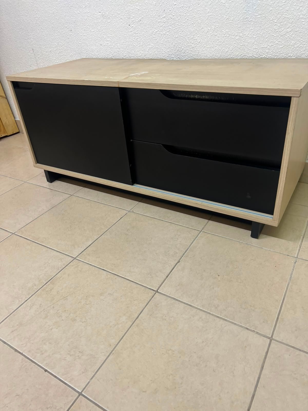 Low TV Unit / Media Console with Drawers - Black & Light Wood - Image 2