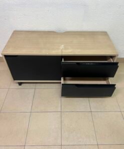 Low TV Unit / Media Console with Drawers - Black & Light Wood - Image 3