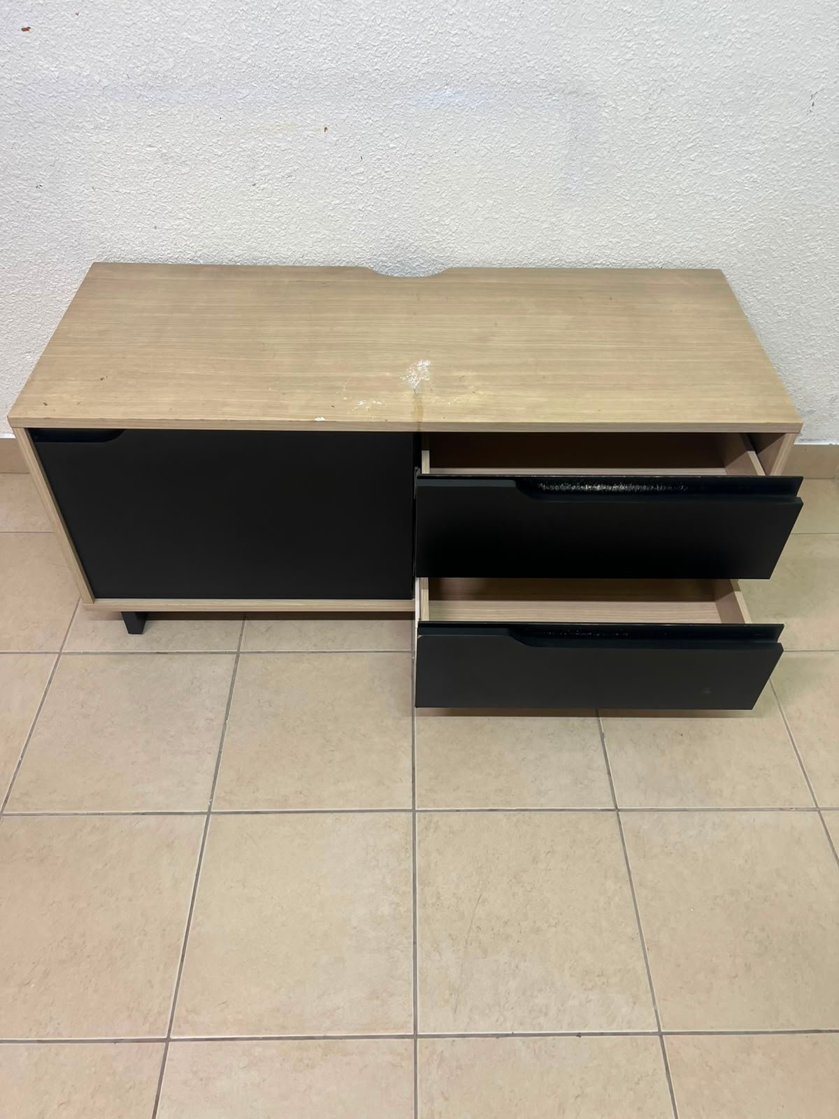 Low TV Unit / Media Console with Drawers - Black & Light Wood - Image 3