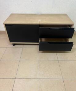 Low TV Unit / Media Console with Drawers - Black & Light Wood - Image 4