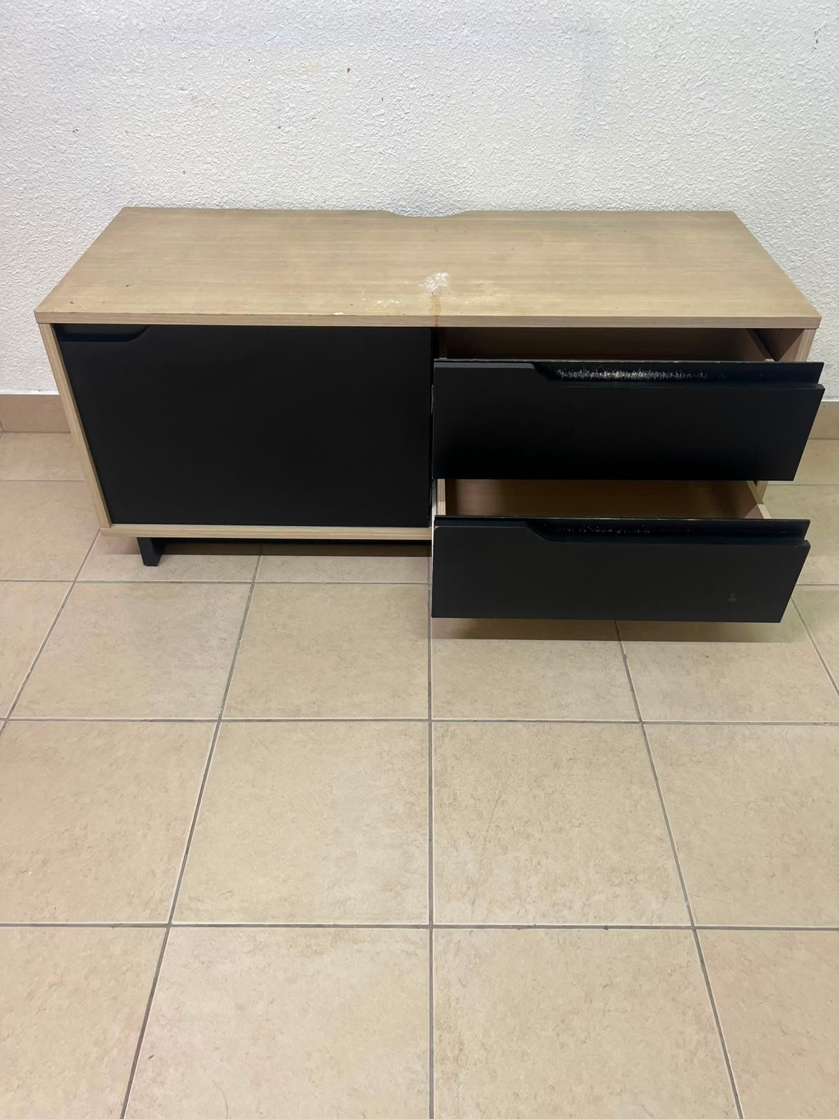 Low TV Unit / Media Console with Drawers - Black & Light Wood - Image 4
