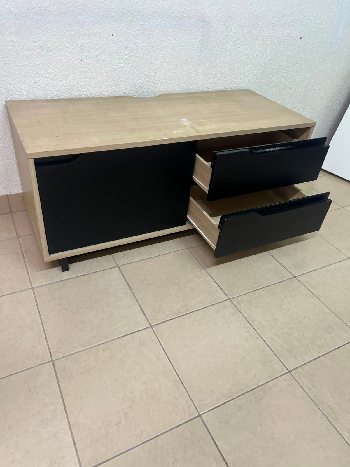 Low TV Unit / Media Console with Drawers - Black & Light Wood - Image 5