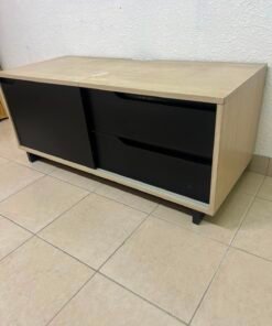 Low TV Unit / Media Console with Drawers - Black & Light Wood - Image 6