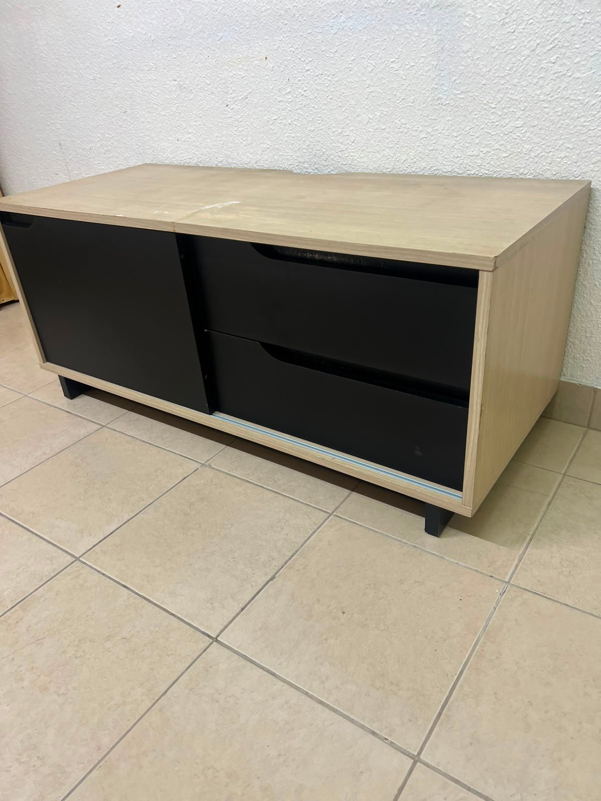 Low TV Unit / Media Console with Drawers - Black & Light Wood - Image 6